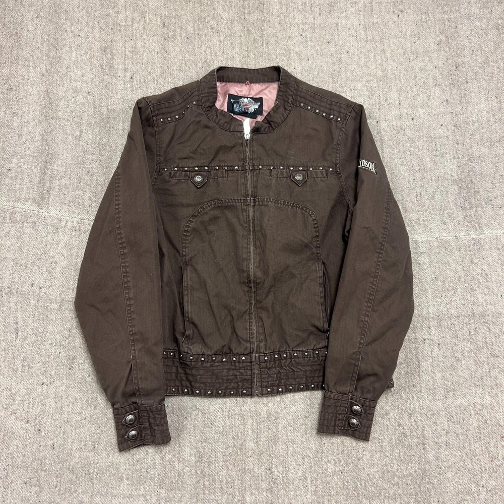 Vintage Harley Davidson Motorcycle Jacket Women's Large Brown 2000s Y2K